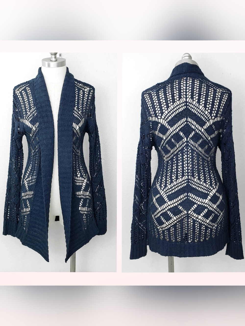 Anthropologie Skies Are Blue Knit Cardigan Open Front SMALL Navy Blue